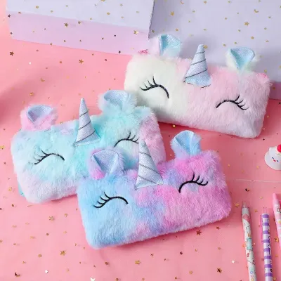 Colorful Plush Unicorn Pencil Case 